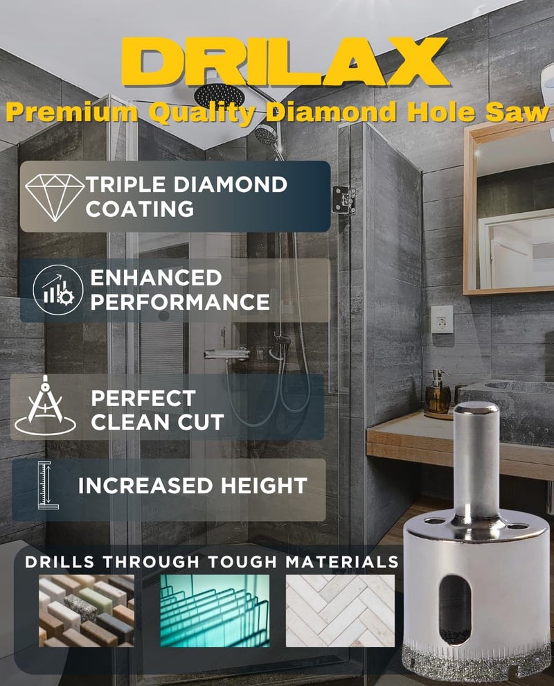 Drilax 1-1/4" Diamond Drill Bit | Triple-Coated Alloy Steel Hole Saw for Grab Bars, Tile Anchors & Faucets | for Ceramic, Tile & Glass - Image 5